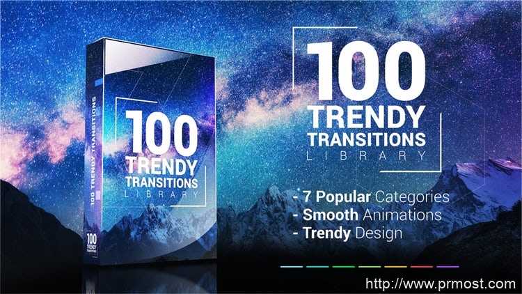 023-100组唯美创意转场过渡特效Pr模版，100 Trendy Transitions Library