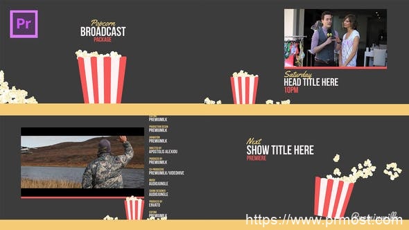 229流行元素电视栏目包装Mogrt预设基本图形Pr预设，Popcorn Broadcast Package Essential Graphics | Mogrt