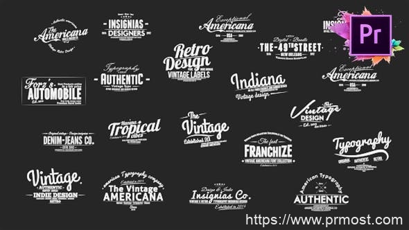 234创意综艺文字特效Mogrt预设Pr预设，Vintage Typography Pack 26 Animated Badges | Mogrt