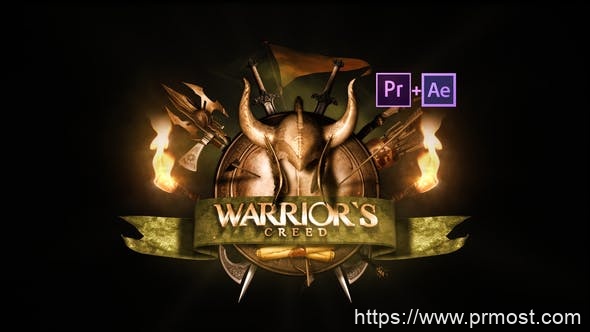 270史诗级logo演绎动画Mogrt预设AE模版，Epic Warrior Logo