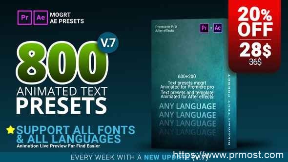 358-800组文字标题预设Mogrt预设AE模版，800 Text Presets for Premiere Pro