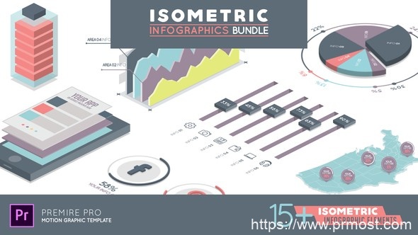 360数据信息图表Mogrt动画Pr预设,Isometric Infographics Bundle Premiere Pro