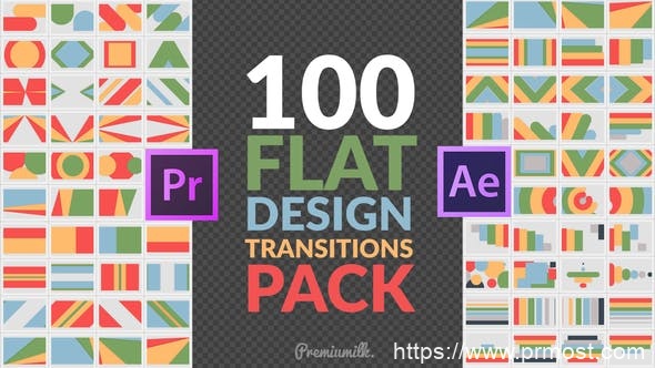 374-100组扁平化转场过渡特效Mogrt预设Pr预设，Flat Design Transitions Pack | Mogrt