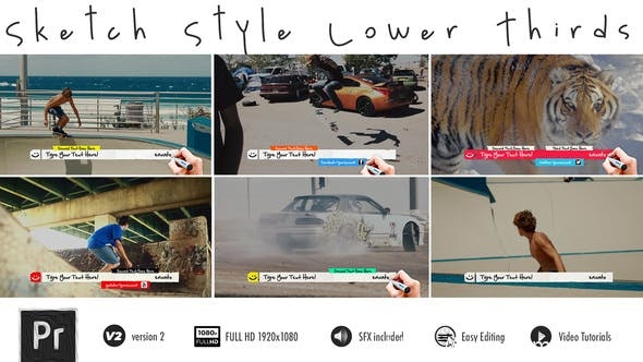 388字幕条Mogrt动画Pr预设，Lower Thirds – Sketch – Premiere Pro
