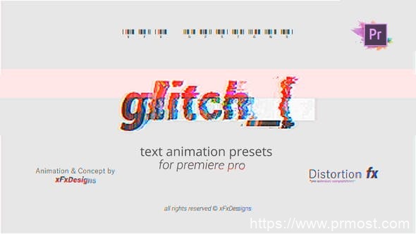 415-30组信号干扰文字特效Mogrt动画Pr预设，Project-x Glitch 30 Text Presets For Premiere Pro | Mogrt