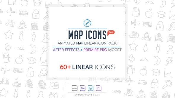 448Icon标识动画Mogrt预设AE模版，Map Linear Icon Pack