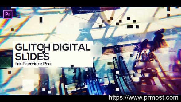 450信号干扰数字科技视频宣传Pr模版，Glitch Digital Slides for Premiere Pro