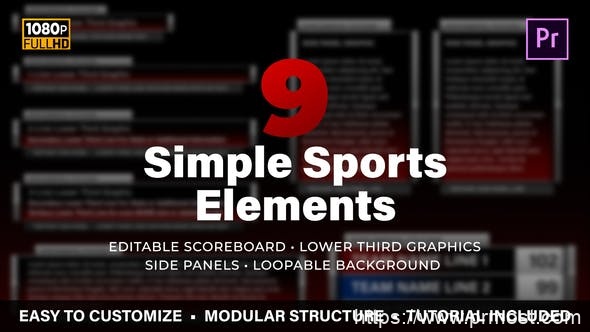 583简洁体育栏目包装字幕条Mogrt预设Pr预设，Simple Sports Elements Kit