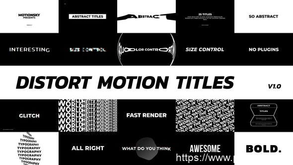 585动感创意文字标题Mogrt动画AE模版，Distort Motion Titles