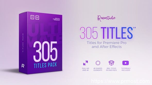 608-305组创意文字标题Mogrt动画Pr预设，305 Titles Ultimate Pack