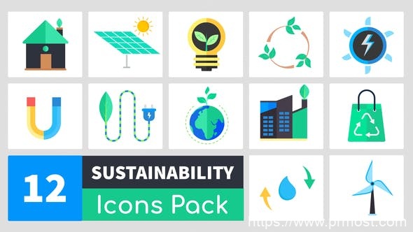 619迷你Icons标识MG动画Mogrt预设，Sustainability Icons Pack