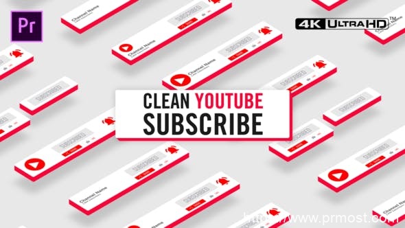 667简洁视频媒体包装Mogrt预设Pr预设，Clean Youtube Subscribe