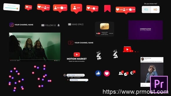 707社交媒体元素Mogrt动画Pr预设AE模版，Social Media Elements – for Premiere Pro