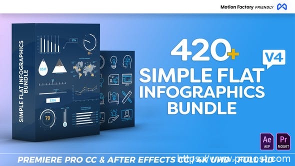 742简洁扁平化数据图表视频包装Mogrt预设AE模版，Simple Flat Infographics Bundle