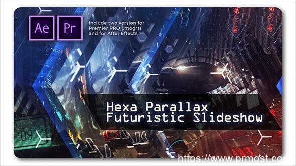 778高科技视频特效Mogrt动画AE模版，Hexa Parallax