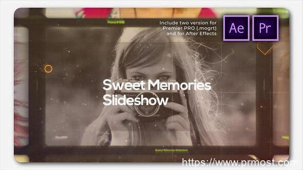 779复古回忆图片相册Mogrt动画AE模版，Sweet Memories Cinematic Slideshow
