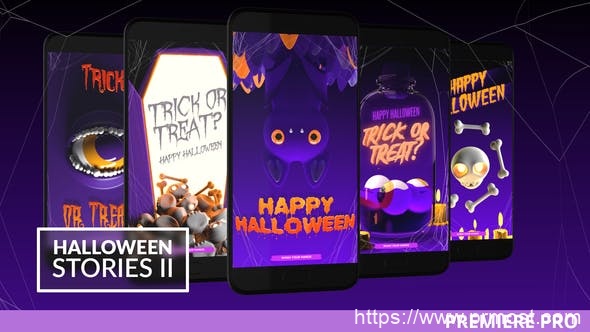 828创意竖屏视频包装Pr模版，Halloween Instagram Stories II for Premiere