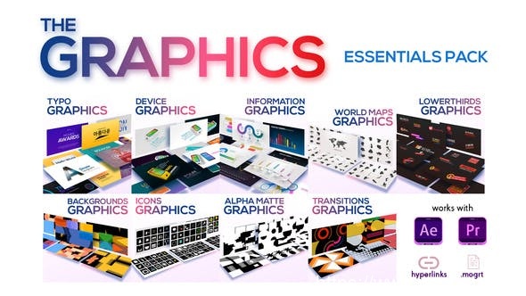 910AE模板+PR预设 文字标题排版图形图标背景动画 The Graphics Essentials Pack 23452149