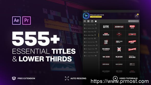 920Mogrt预设+AE脚本555组创意文字标题动画Mogrt预设AE脚本，Titles and Lower Thirds Pack // 555+ Animations