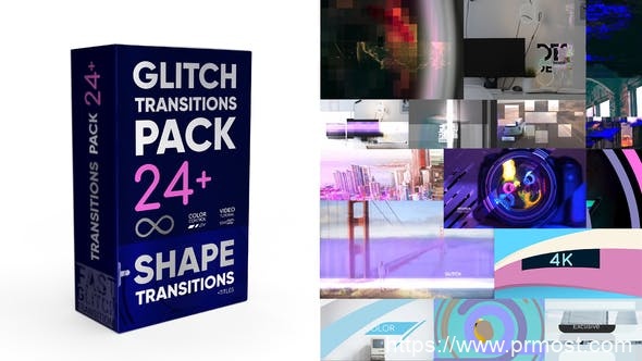0937信号干扰特效4K视频Mogrt动画Pr模版，Glitch Transitions Pack 4K.
