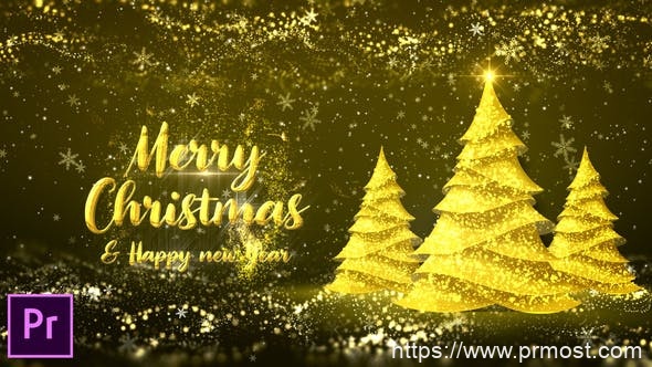 1069金色圣诞树圣诞祝福Mogrt动画Pr模版，Golden Christmas Tree Wishes – Premiere Pro
