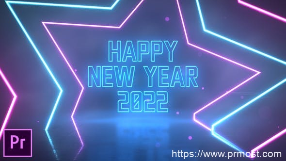 1108-2022新年霓虹灯视频开场倒计时Mogrt动画Pr模版，Neon Party New Year Wishes – Premiere Pro