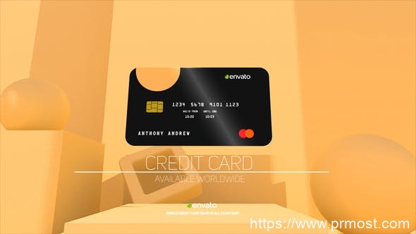 1141-3D信用卡视频宣传Mogrt动画Pr模版，3D Credit Card