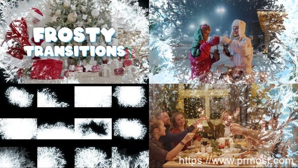 1160圣诞节创意视频转场过渡特效Mogrt动画Pr模版，Frosty Transitions for Premiere Pro