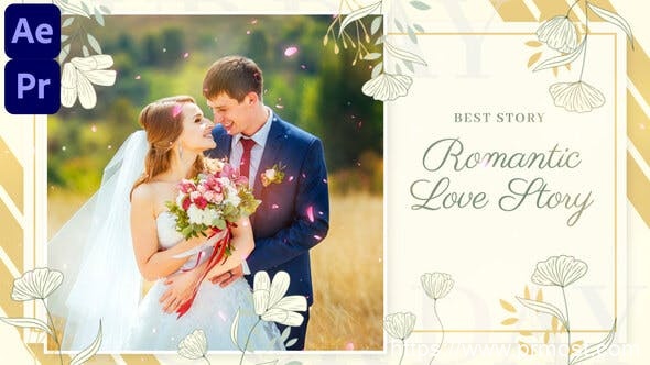 970婚礼故事婚礼相册Mogrt动画Pr模版，Romantic Love Story || Wedding Slideshow (MOGRT)
