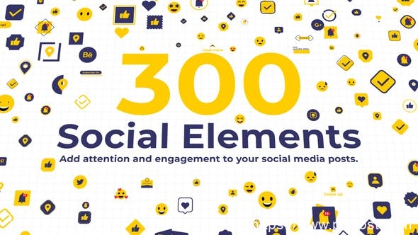 1255-300个社交元素图标动画演示Pr模板300 Social Elements | Premiere Pro