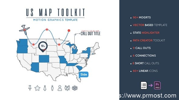 1285-美国地图动态标注工具包Pr模板Us Map Toolkit