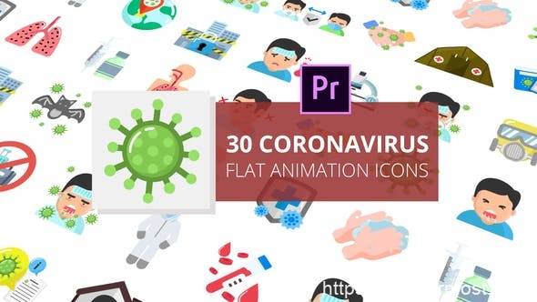 1318-冠状病毒平面动画图标动态演绎Pr模板Coronavirus Flat Animation Icons | Premiere Pro MOGRT