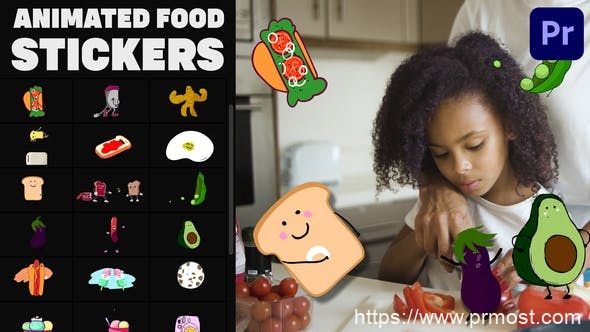 1401-动画食品贴纸动态展示Pr模板Animated Food Stickers | Premiere Pro MOGRT