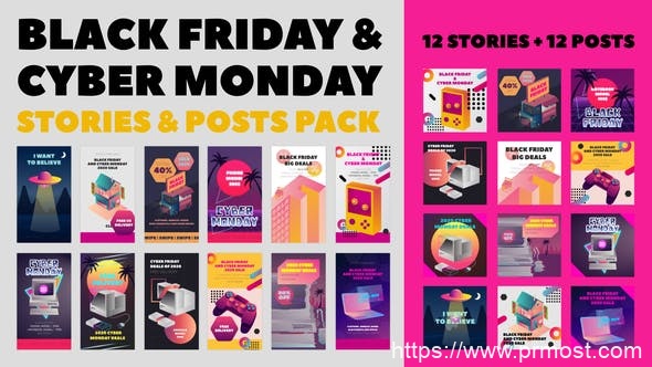 1505-黑色星期五和网络星期一产品促销展示Pr模板Black Friday and Cyber Monday Stories Pack