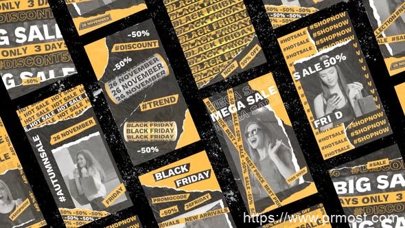 1515-黑色星期五产品宣传促销展示Pr模板Black Friday Stories