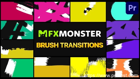 1587-Premiere Pro的笔刷过渡图片视频展示Pr模板Brush Transitions | Premiere Pro MOGRT