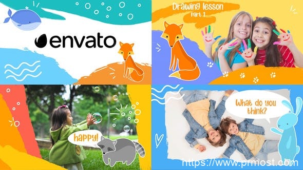 1646-卡通儿童幻灯片文本动画动态展示Pr模板Cartoon Kids Slideshow || Premiere Pro MOGRT