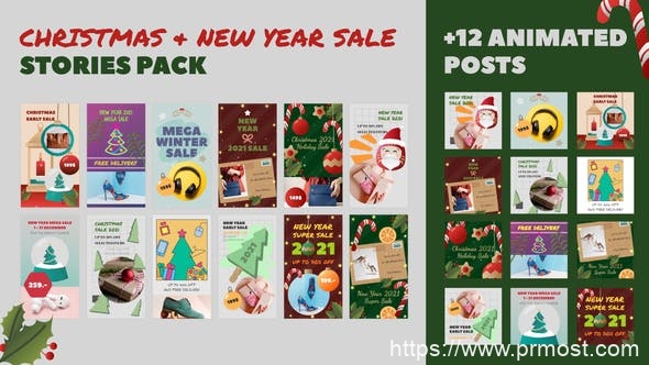 1688-圣诞新年义卖产品促销展示Pr模板Christmas and New Year Sale Stories Pack
