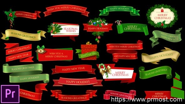 1738-圣诞低三分之一和横幅文本标题演绎Pr模板Christmas Lowerthirds and Banners – Premiere Pro