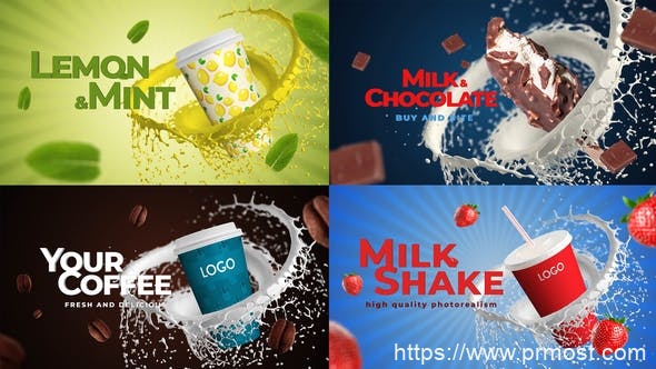 1983-咖啡，苏打水，奶昔食物产品促销宣传Pr模板Coffee, Soda, Milkshake, Any Food MOGRT