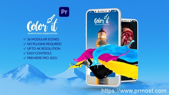 2049-为Premiere Pro提供彩色智能手机演示文稿Pr模板Color it Smartphone Presentation for Premiere Pro