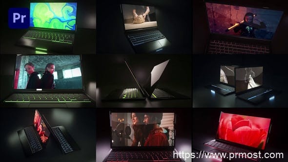 2220-黑色笔记本电脑模型开场促销视频展示Pr模板Dark Laptop Mockup