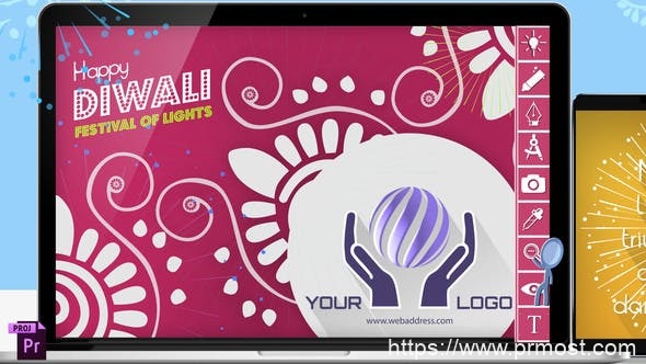 2304-Premiere Pro的排灯节数字图片视频展示Pr模板Diwali Festive Digital Card
