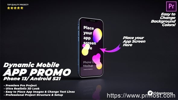 2357-3D移动应用推广展示演绎Pr模板Dynamic Mobile App Promo – Phone 13 – Android – 3d Mobile App Demo Presentation Premiere Pro