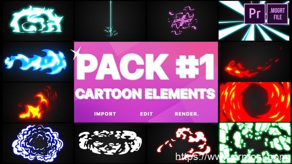 2713-针对Premiere Pro的卡通动画烟雾特效展示Pr模板Flash FX Elements Pack 01 | Premiere Pro MOGRT