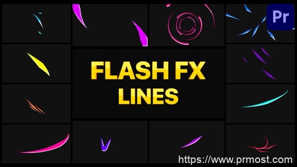 2714-针对Premiere Pro的卡通动画发光特效演绎Pr模板Flash FX Lines | Premiere Pro MOGRT