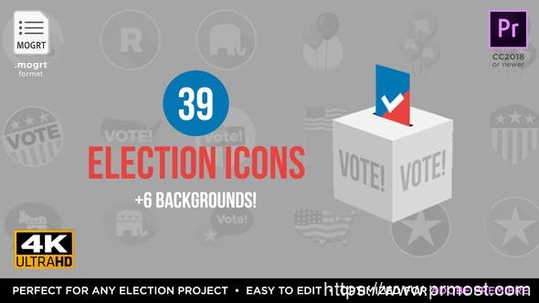 2735-针对Premiere Pro的选举图标动态演绎Pr模板Flat USA Election Icons | MOGRT for Premiere Pro