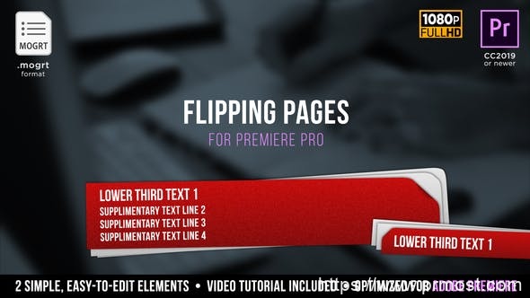 2736-针对Premiere Pro的翻页下三分之一文本标题动态演绎Pr模板Flipping Pages Lower Thirds | MOGRT for Premiere Pro