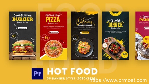 2765-用于Premiere Pro的食品销售Instagram故事包Pr模板Food Sale Instagram Stories Pack For Premiere Pro