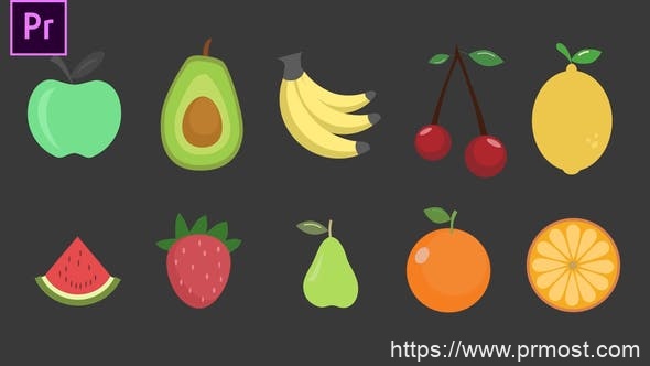 2784-2D水果图标动态演绎Pr模板Fruits Icons